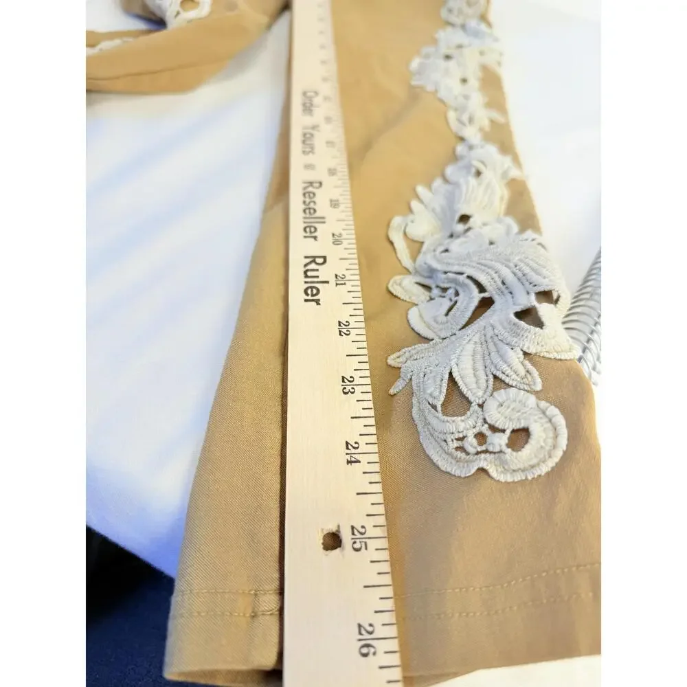 Pretty Angle Girls Tan White Embroidered Floral Elastic Waist Legging Pants L - Picture 9 of 10